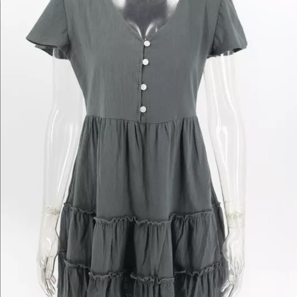 Sexy V-Collar Button Cotton & Hemp Ruffle Dress